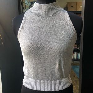 Metallic knit mock neck sweater tank